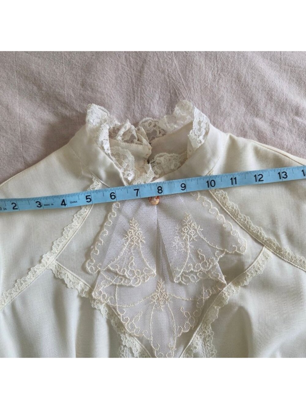 VTG Gunne Sax Ivory Lace Prairie Wedding Dress Cameo Pin Sheer OverlayCottage - Picture 4 of 15